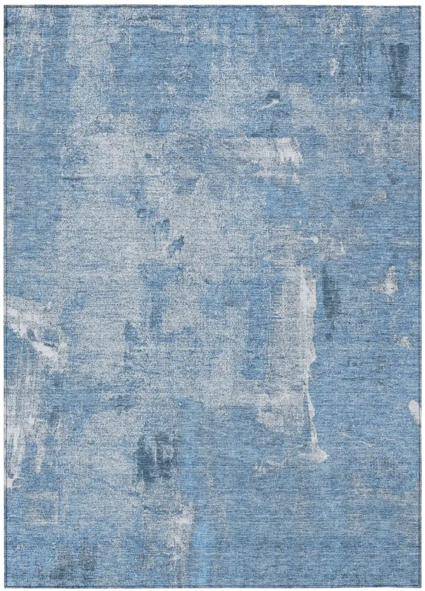 Denim Blue And Ivory Abstract Washable Indoor Outdoor Area Rug Photo 2