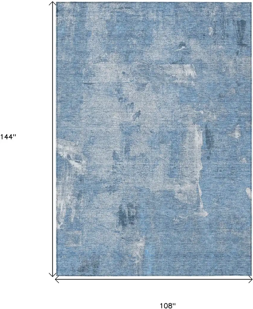 Denim Blue And Ivory Abstract Washable Indoor Outdoor Area Rug Photo 6
