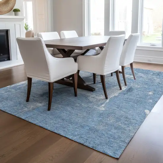 Denim Blue And Ivory Abstract Washable Indoor Outdoor Area Rug Photo 9