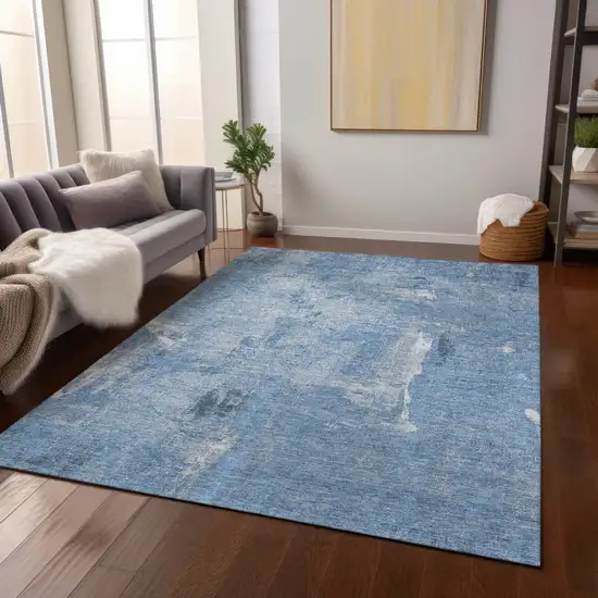 Denim Blue And Ivory Abstract Washable Indoor Outdoor Area Rug Photo 8
