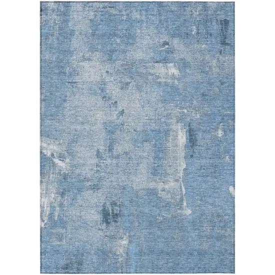 Denim Blue And Ivory Abstract Washable Indoor Outdoor Area Rug Photo 2