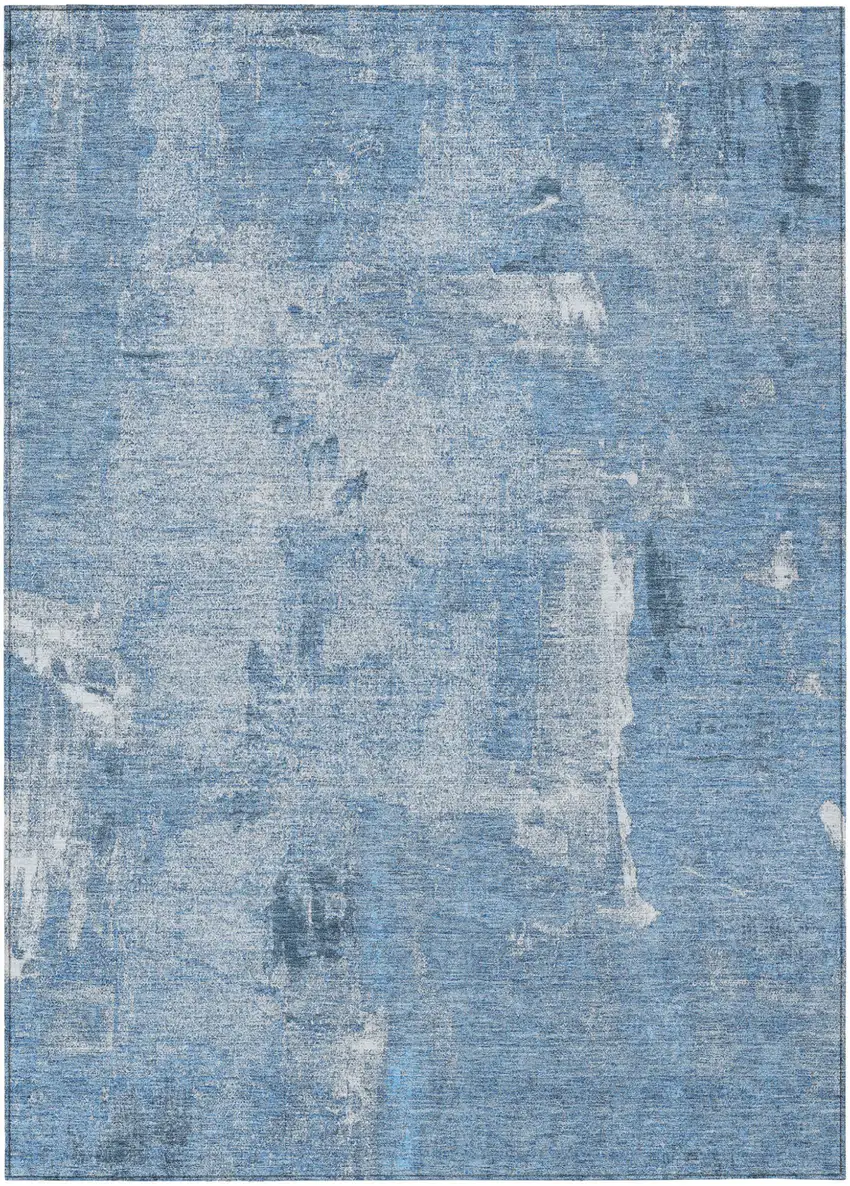 Denim Blue And Ivory Abstract Washable Indoor Outdoor Area Rug Photo 2
