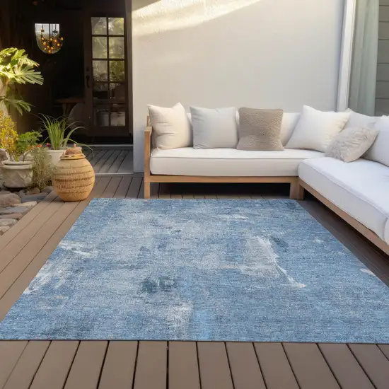 Denim Blue And Ivory Abstract Washable Indoor Outdoor Area Rug Photo 7