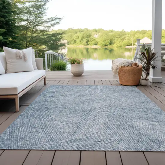 Denim Blue And Ivory Abstract Washable Indoor Outdoor Area Rug Photo 9