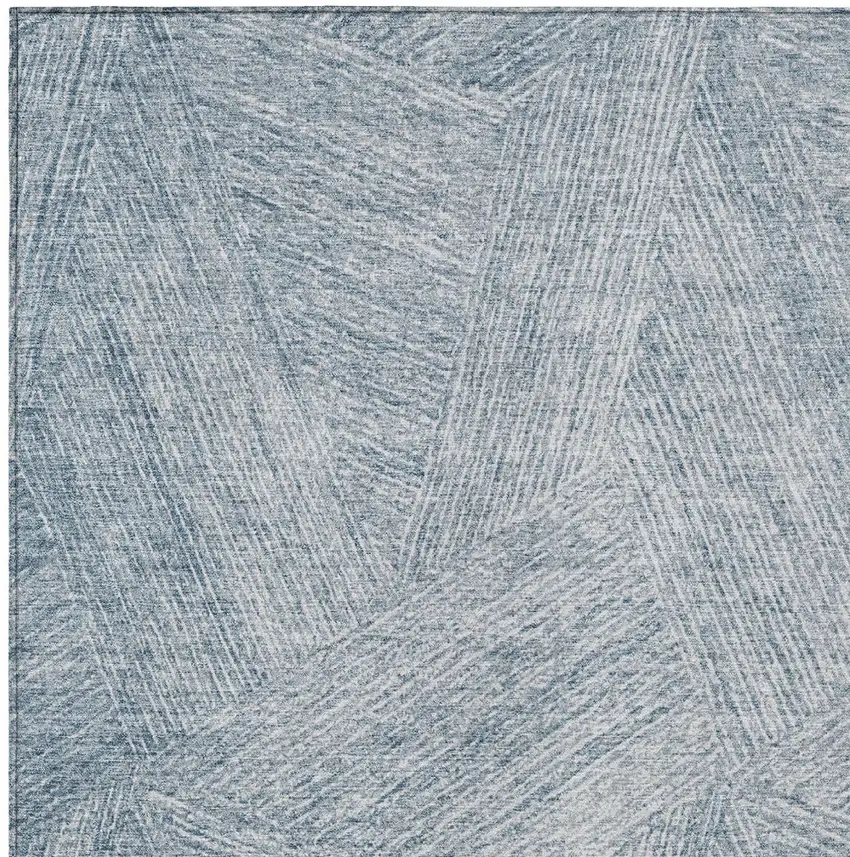 Denim Blue And Ivory Abstract Washable Indoor Outdoor Area Rug Photo 5