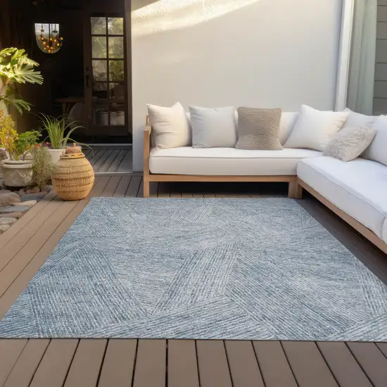 Denim Blue And Ivory Abstract Washable Indoor Outdoor Area Rug Photo 7