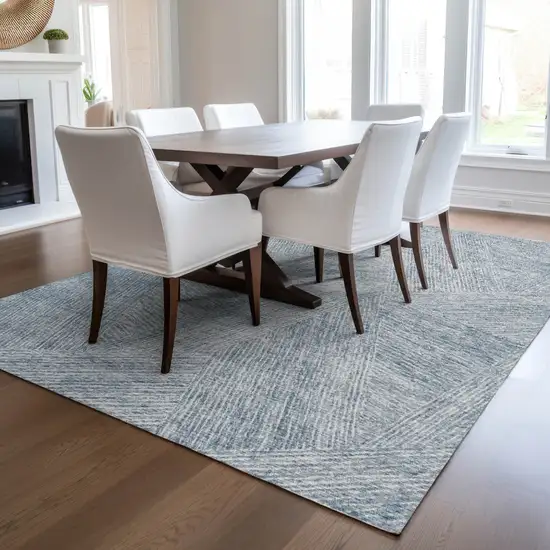 Denim Blue And Ivory Abstract Washable Indoor Outdoor Area Rug Photo 9