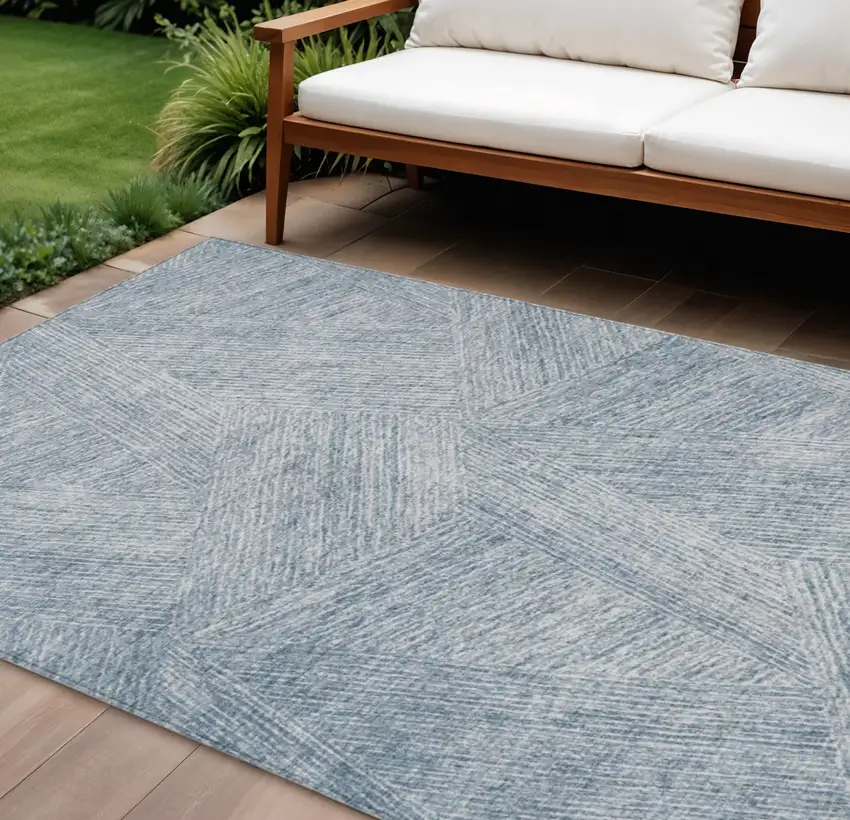 Denim Blue And Ivory Abstract Washable Indoor Outdoor Area Rug Photo 1