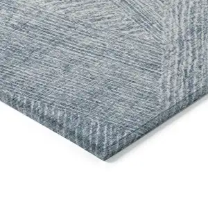 Photo of Denim Blue And Ivory Abstract Washable Indoor Outdoor Area Rug