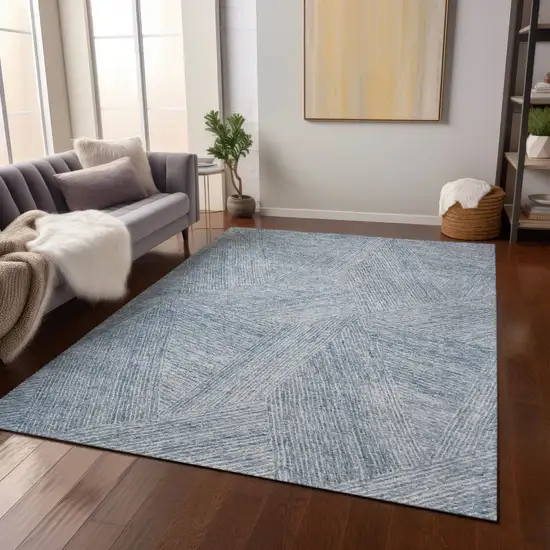 Denim Blue And Ivory Abstract Washable Indoor Outdoor Area Rug Photo 8