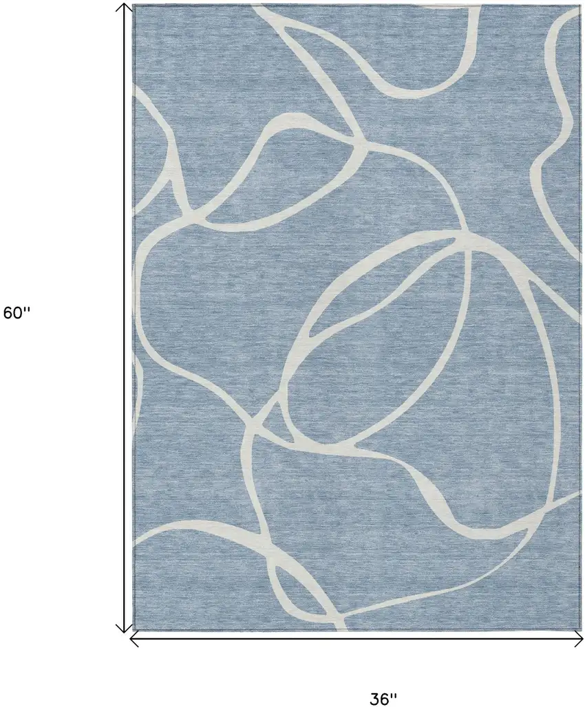 Denim Blue And Ivory Abstract Washable Indoor Outdoor Area Rug Photo 3