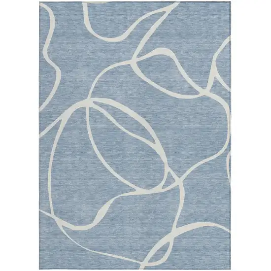Denim Blue And Ivory Abstract Washable Indoor Outdoor Area Rug Photo 7