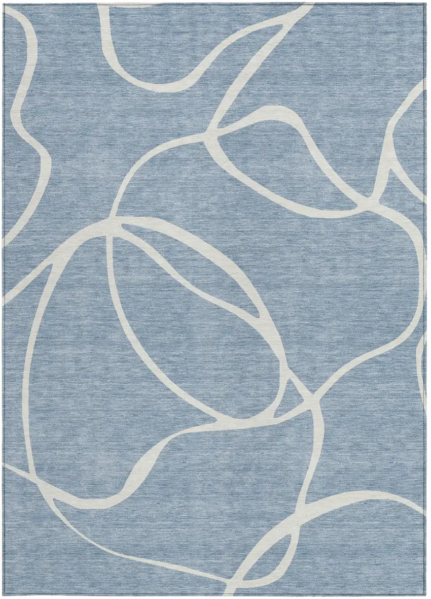 Denim Blue And Ivory Abstract Washable Indoor Outdoor Area Rug Photo 7