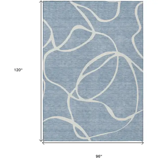 Denim Blue And Ivory Abstract Washable Indoor Outdoor Area Rug Photo 3