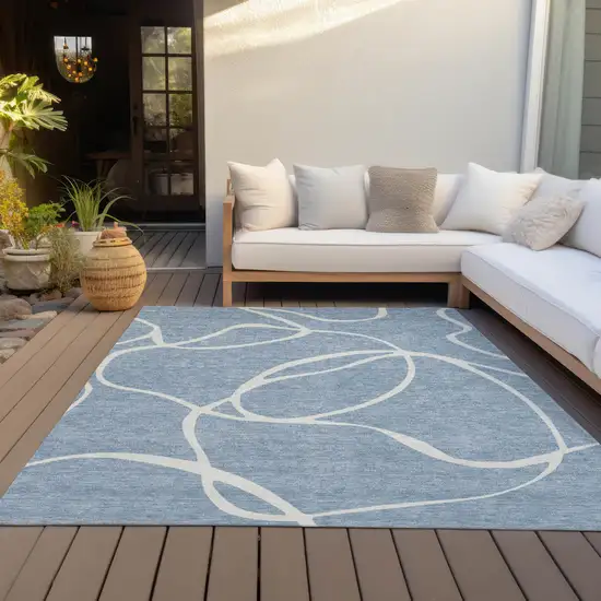 Denim Blue And Ivory Abstract Washable Indoor Outdoor Area Rug Photo 8