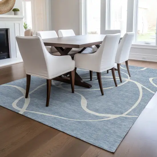 Denim Blue And Ivory Abstract Washable Indoor Outdoor Area Rug Photo 9