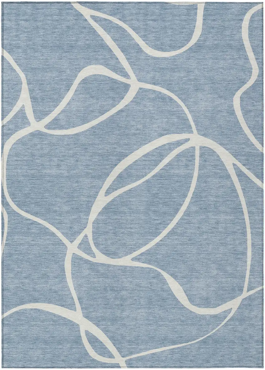 Denim Blue And Ivory Abstract Washable Indoor Outdoor Area Rug Photo 2