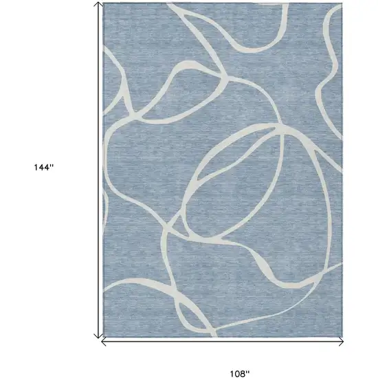 Denim Blue And Ivory Abstract Washable Indoor Outdoor Area Rug Photo 7