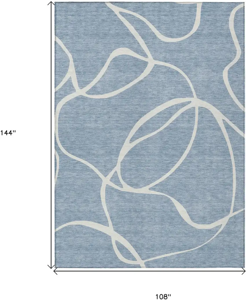Denim Blue And Ivory Abstract Washable Indoor Outdoor Area Rug Photo 7