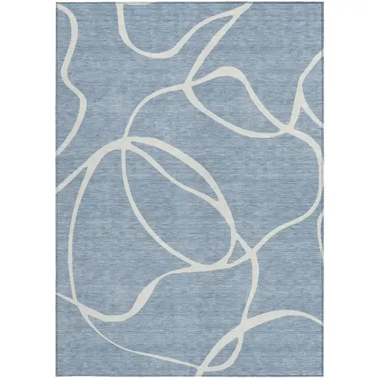 Denim Blue And Ivory Abstract Washable Indoor Outdoor Area Rug Photo 6