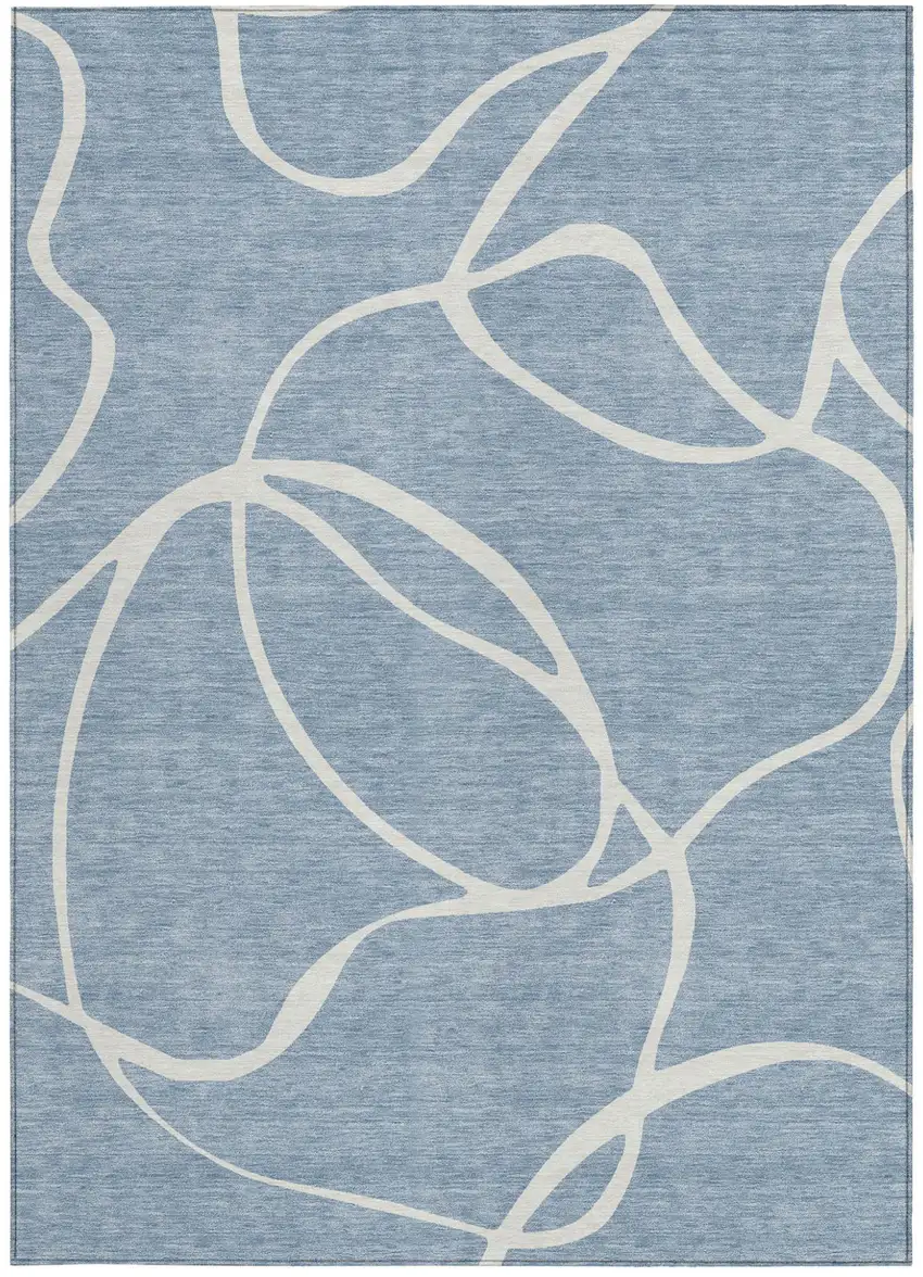 Denim Blue And Ivory Abstract Washable Indoor Outdoor Area Rug Photo 6