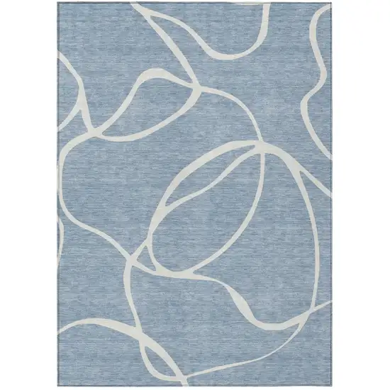 Denim Blue And Ivory Abstract Washable Indoor Outdoor Area Rug Photo 2