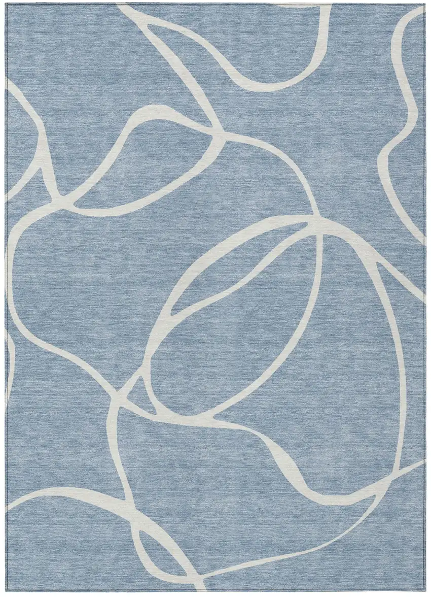 Denim Blue And Ivory Abstract Washable Indoor Outdoor Area Rug Photo 2