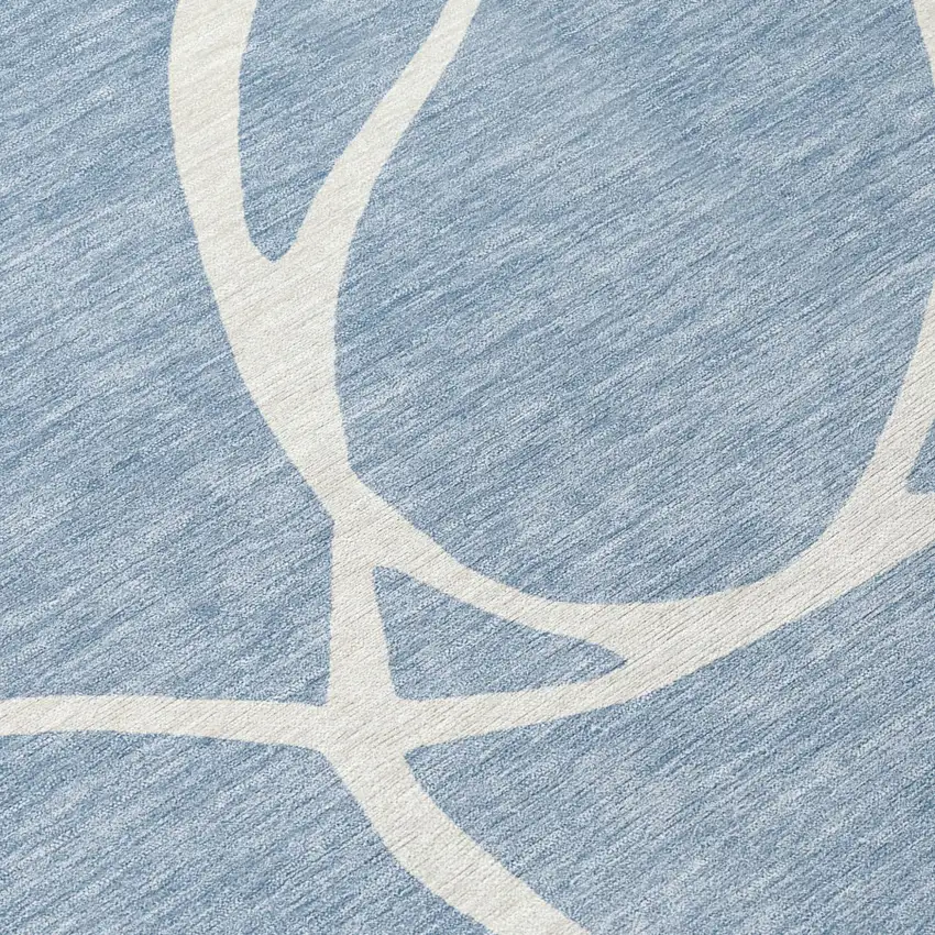 Denim Blue And Ivory Abstract Washable Indoor Outdoor Area Rug Photo 4