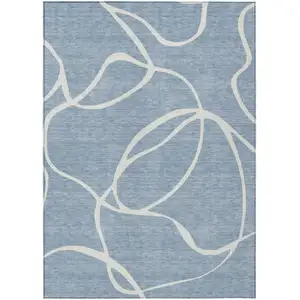 Photo of Denim Blue And Ivory Abstract Washable Indoor Outdoor Area Rug