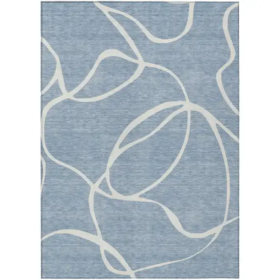 Denim Blue And Ivory Abstract Washable Indoor Outdoor Area Rug Photo 2