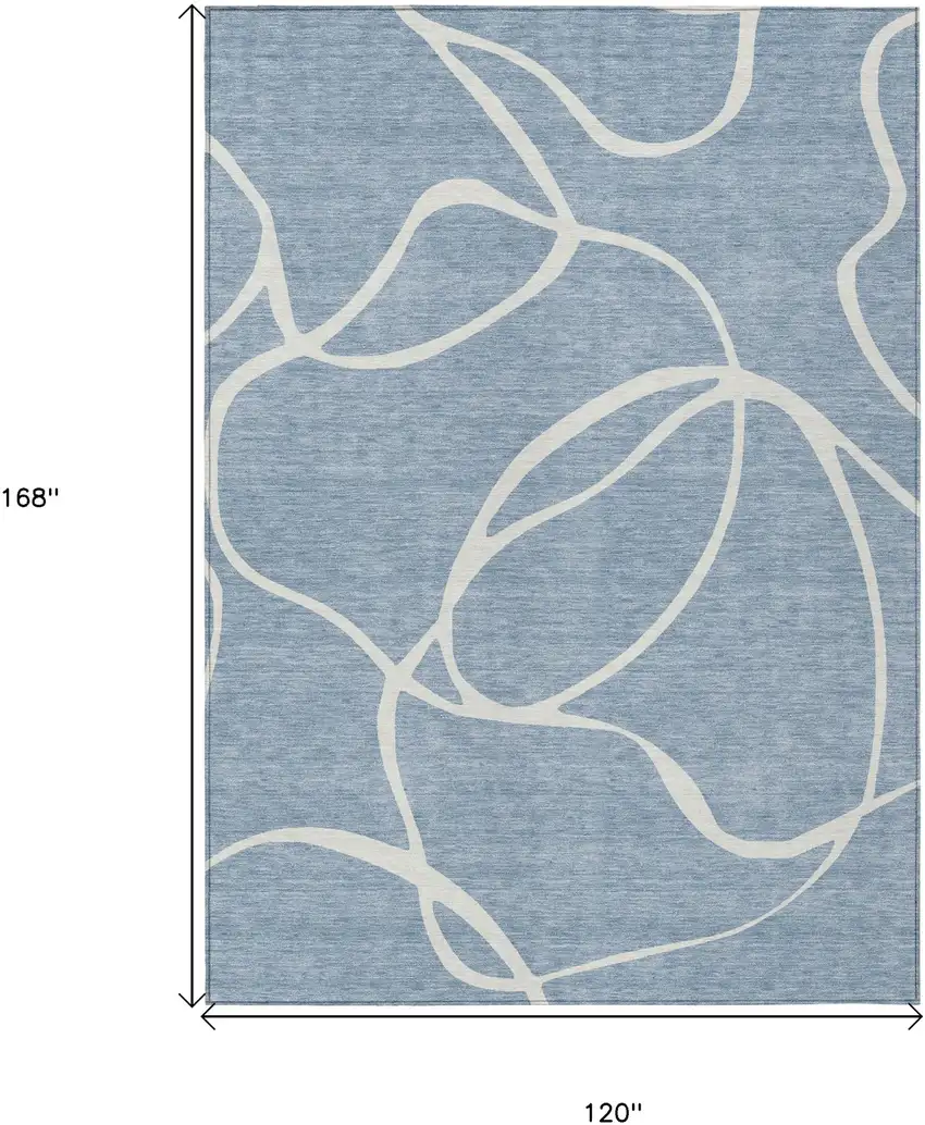 Denim Blue And Ivory Abstract Washable Indoor Outdoor Area Rug Photo 3
