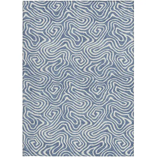 Denim Blue And Ivory Abstract Washable Indoor Outdoor Area Rug Photo 7