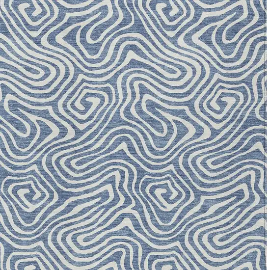 Denim Blue And Ivory Abstract Washable Indoor Outdoor Area Rug Photo 6
