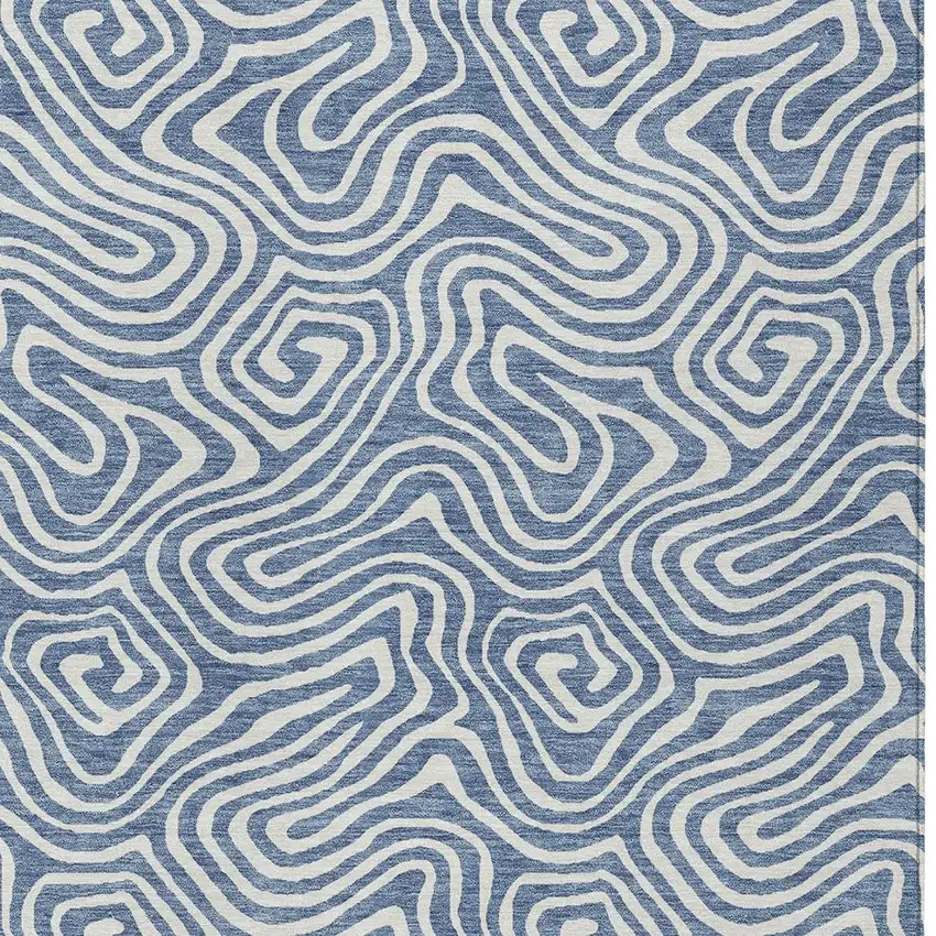 Denim Blue And Ivory Abstract Washable Indoor Outdoor Area Rug Photo 6
