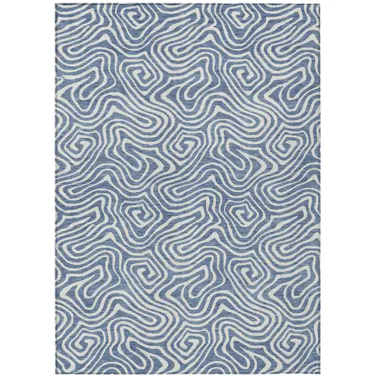 Denim Blue And Ivory Abstract Washable Indoor Outdoor Area Rug Photo 2