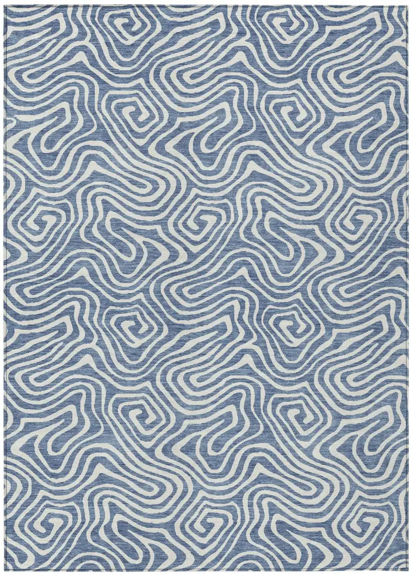 Denim Blue And Ivory Abstract Washable Indoor Outdoor Area Rug Photo 2