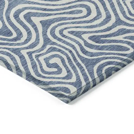 Denim Blue And Ivory Abstract Washable Indoor Outdoor Area Rug Photo 5