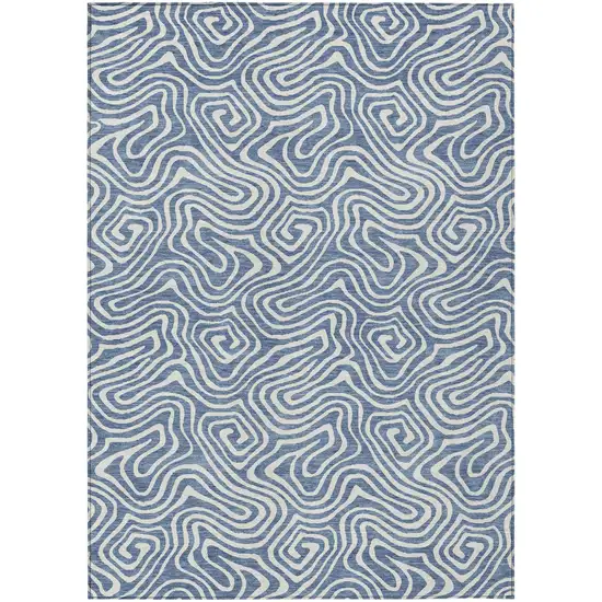 Denim Blue And Ivory Abstract Washable Indoor Outdoor Area Rug Photo 2