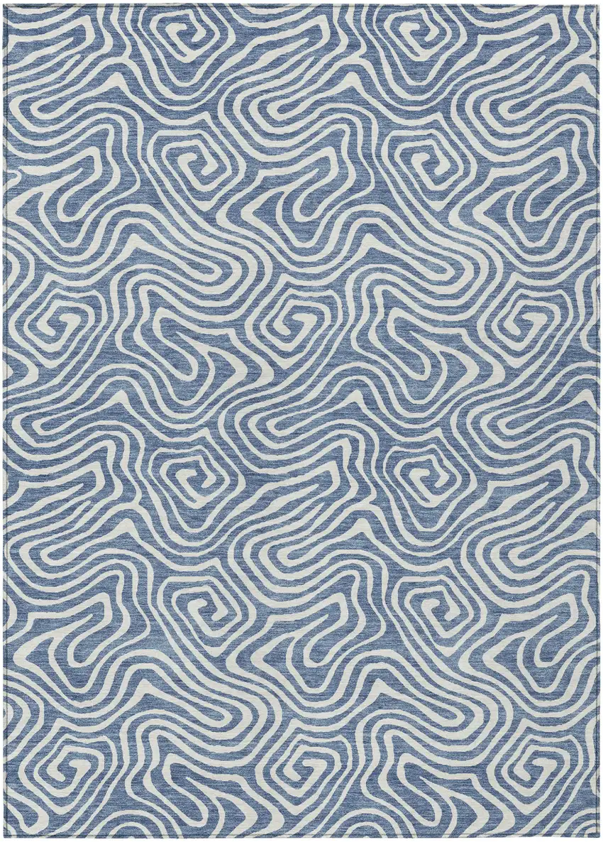 Denim Blue And Ivory Abstract Washable Indoor Outdoor Area Rug Photo 2