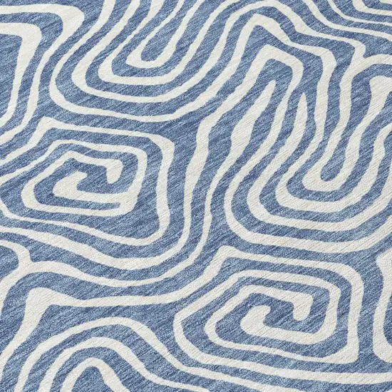 Denim Blue And Ivory Abstract Washable Indoor Outdoor Area Rug Photo 7