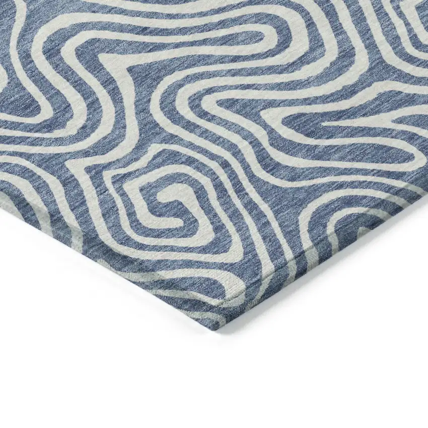 Denim Blue And Ivory Abstract Washable Indoor Outdoor Area Rug Photo 5