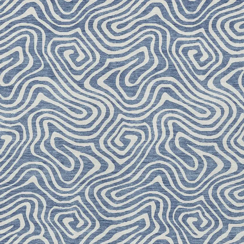 Denim Blue And Ivory Abstract Washable Indoor Outdoor Area Rug Photo 6
