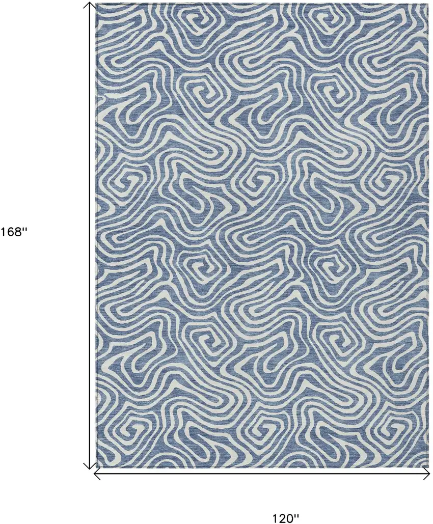 Denim Blue And Ivory Abstract Washable Indoor Outdoor Area Rug Photo 3