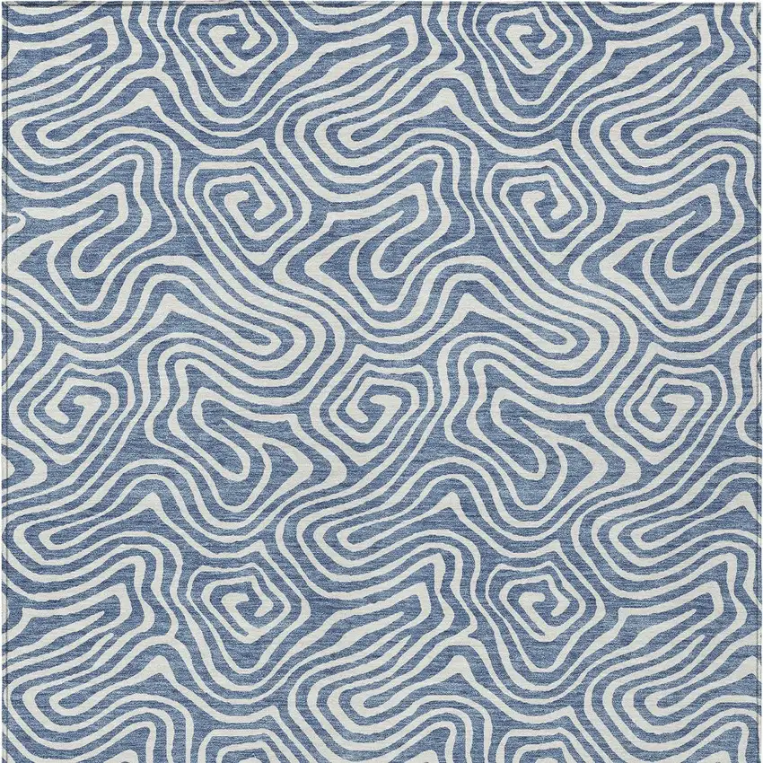 Denim Blue And Ivory Abstract Washable Indoor Outdoor Area Rug Photo 7