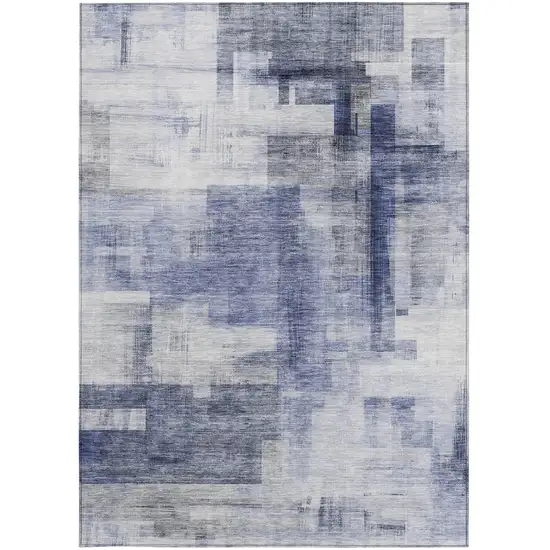 Denim Blue And Ivory Abstract Washable Indoor Outdoor Area Rug Photo 6