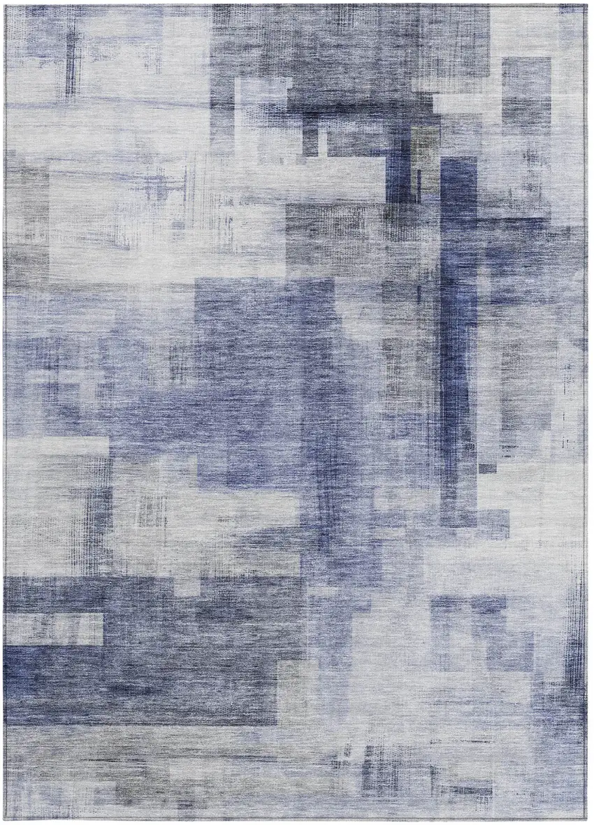 Denim Blue And Ivory Abstract Washable Indoor Outdoor Area Rug Photo 6