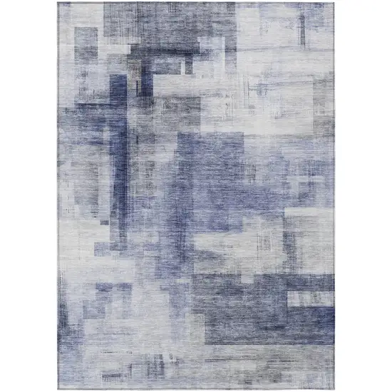 Denim Blue And Ivory Abstract Washable Indoor Outdoor Area Rug Photo 2