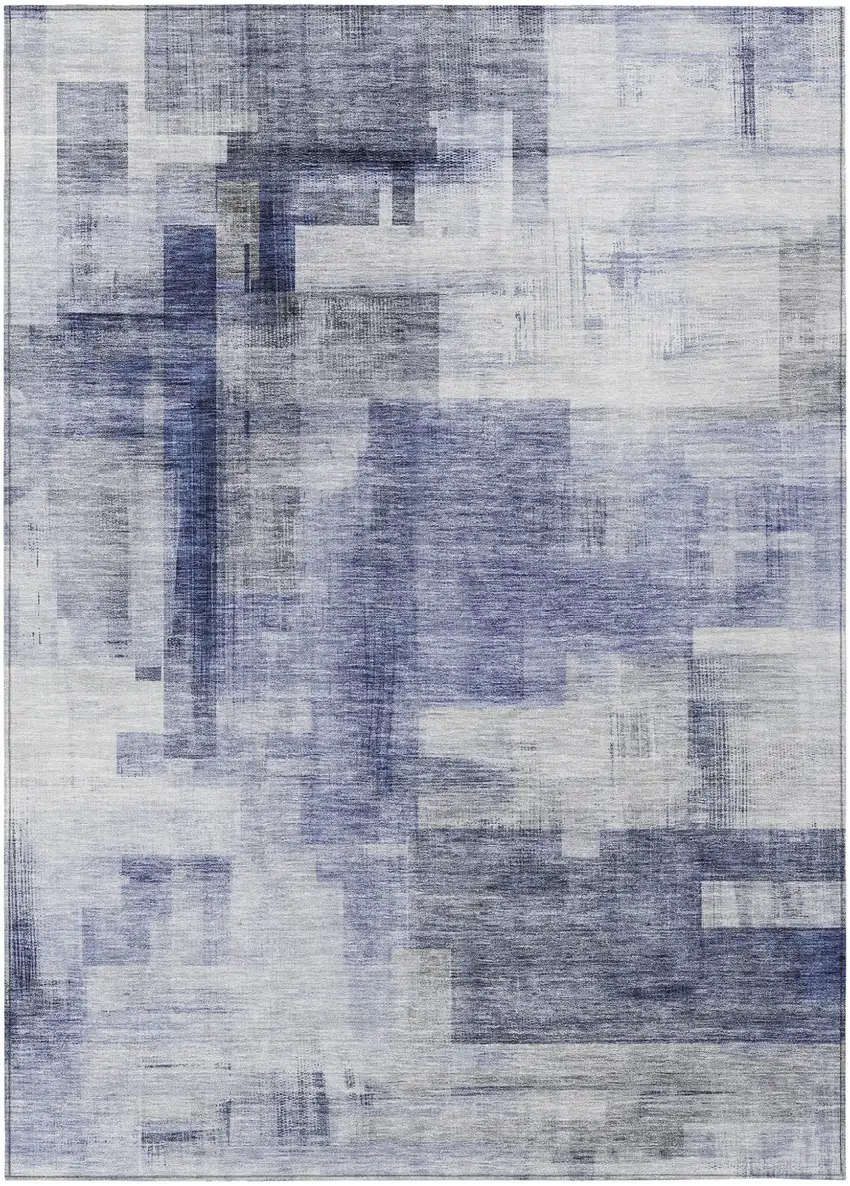 Denim Blue And Ivory Abstract Washable Indoor Outdoor Area Rug Photo 2