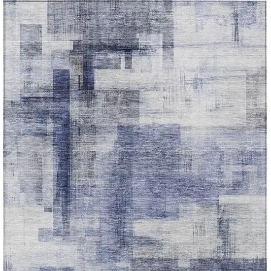 Denim Blue And Ivory Abstract Washable Indoor Outdoor Area Rug Photo 6