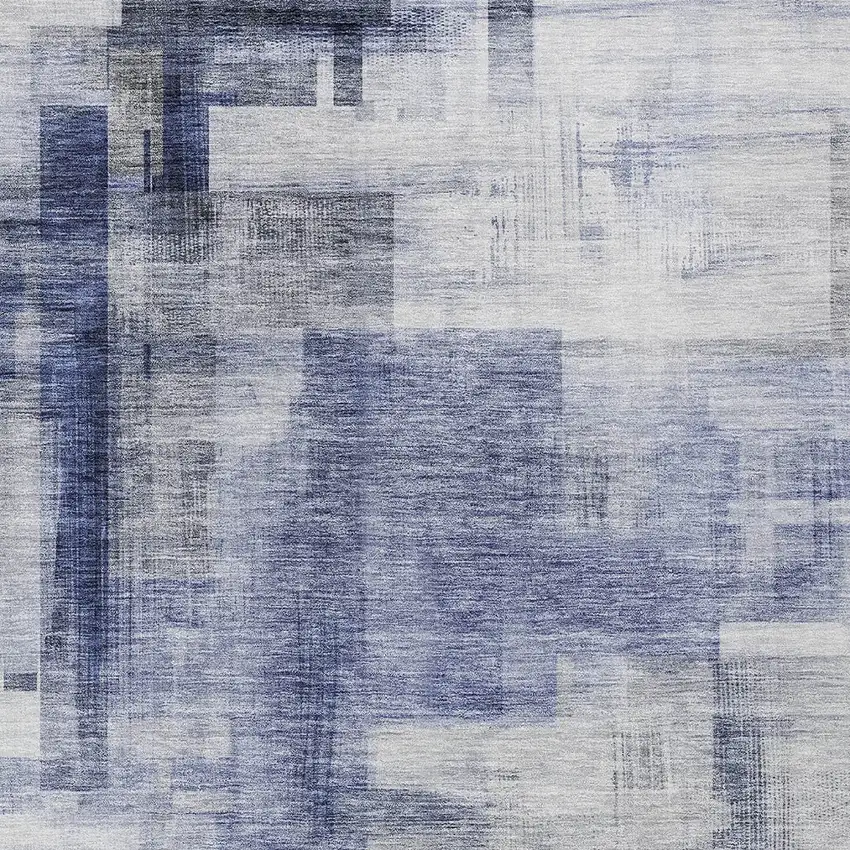 Denim Blue And Ivory Abstract Washable Indoor Outdoor Area Rug Photo 5